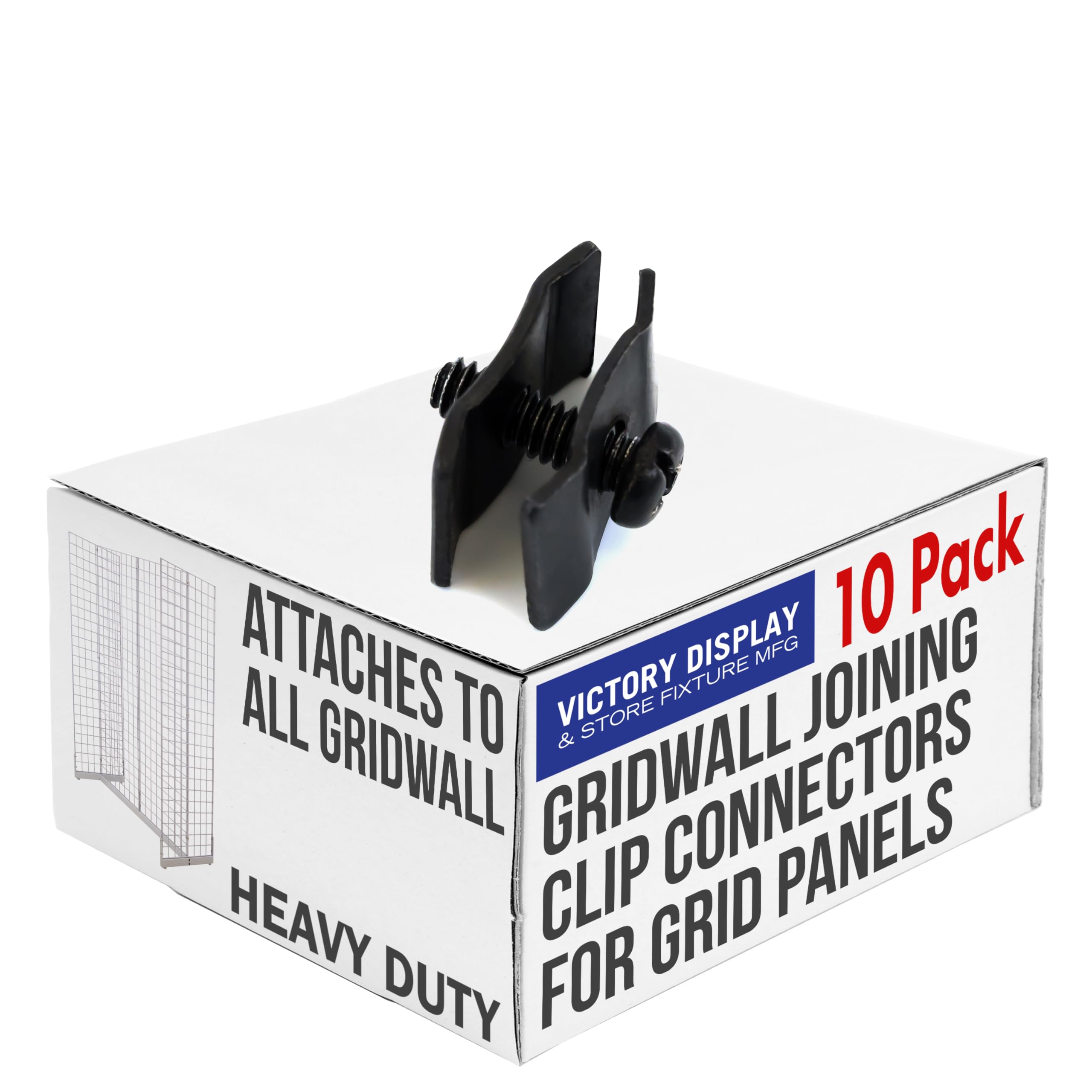 Gridwall Joining Clip Connectors for Grid Panels, Powder-Coated or Chrome Plated Steel (Quantity 10) (10, Black)