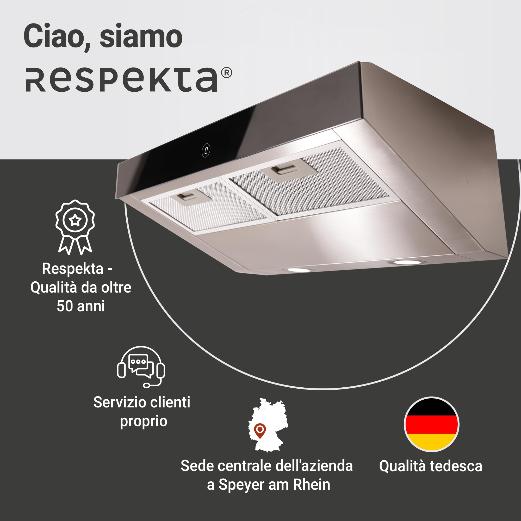 Respekta Sanja Cappa aspirante da incasso/cappa aspirante da incasso 60 cm/struttura in metallo in acciaio inox/funzione di ricircolo / CH12060 IX-21 / A+ / 55 – 64 dB
