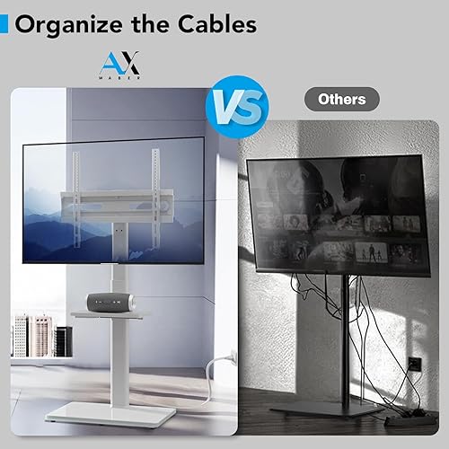 Miniatura 5 de AX WABER - Soporte de piso para TV con toma de corriente y estante, soporte universal para TV de 27 a 65 pulgadas hasta 88 libras, giro de 70
