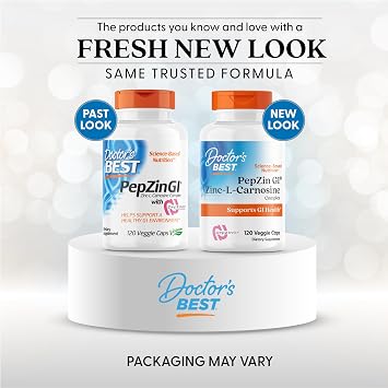 Doctor's Best PepZin GI, Zinc-L-Carnosine Complex for Men & Women - Zinc Carnosine Supplement Caps for Gut Health, Digestive Support, Stomach Comfort, Vegan, Gluten Free - 120 Veg Capsules