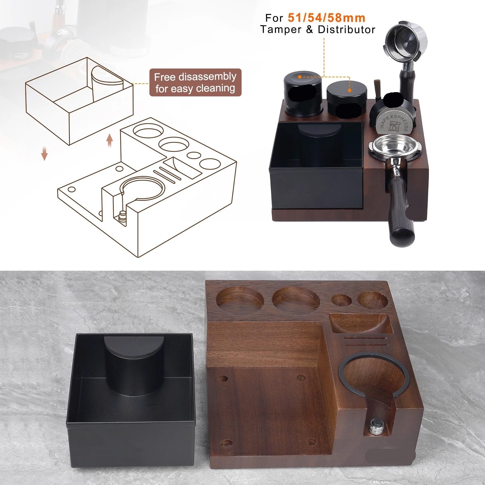 Caja De Golpe De Café,Compatible Con IKAPE V5 Caja Espresso | Organizador De Café Espresso Para Almacenamiento Tamper Distribuidor Portafiltro Pantalla Puck