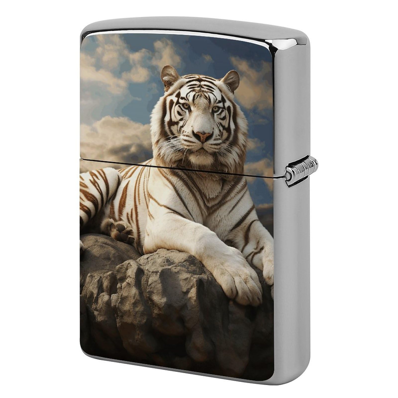 Majestic Tiger Resting on A Rock with Cloudy Lighter Cover for Men, Personalized Lighter Case for Birthday Gift, Flip-Top Lighters Protective Cover, Portable Lighters Shell for Outdoor, Travel