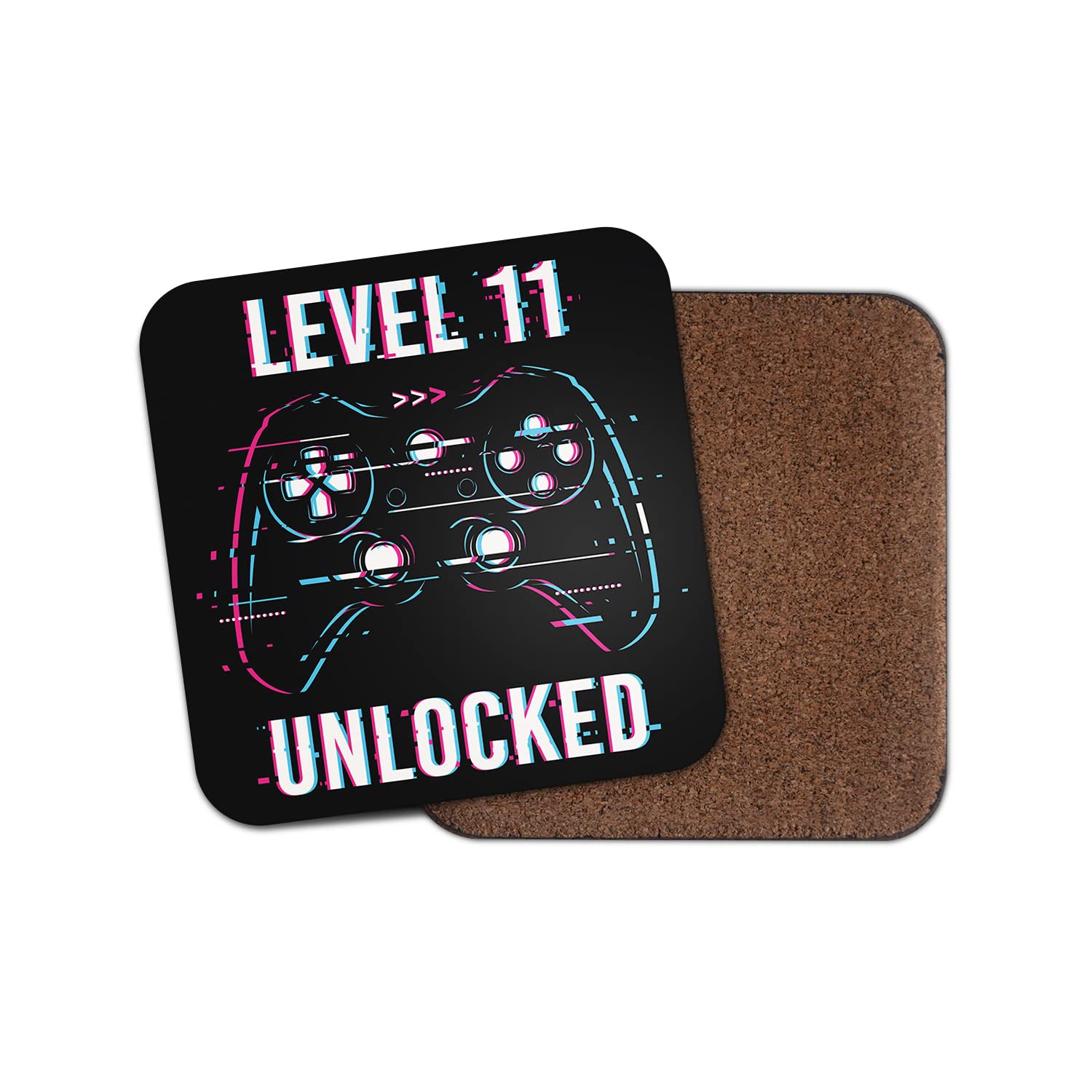 Dv Design Girls Multicolor Square Single Coaster - Gamer Birthday Level 11 Eleven Eleventh Unlocked 11Th Gaming Game Controller Glitch Boys Kids Mancave Gift #78569
