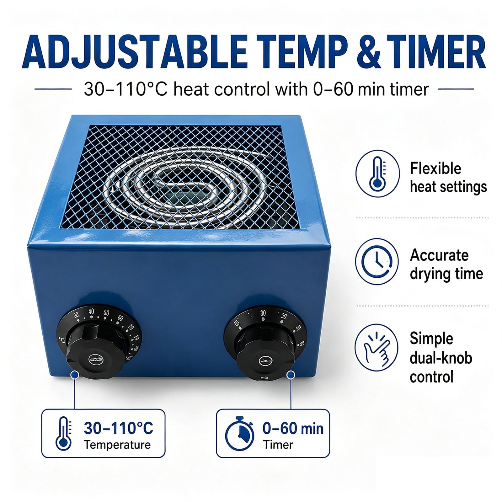 Oglądaj Suszarkę Z Regulowaną Temperaturą 30–110°C I Timerem 0–60 Min