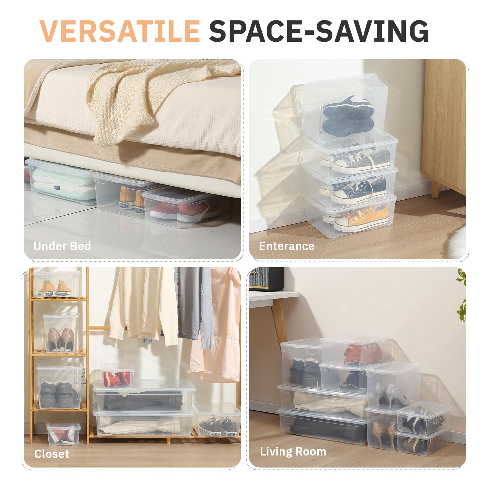 novelinks Lot de 12 boîtes de rangement empilables en plastique transparent de 6 l avec couvercles