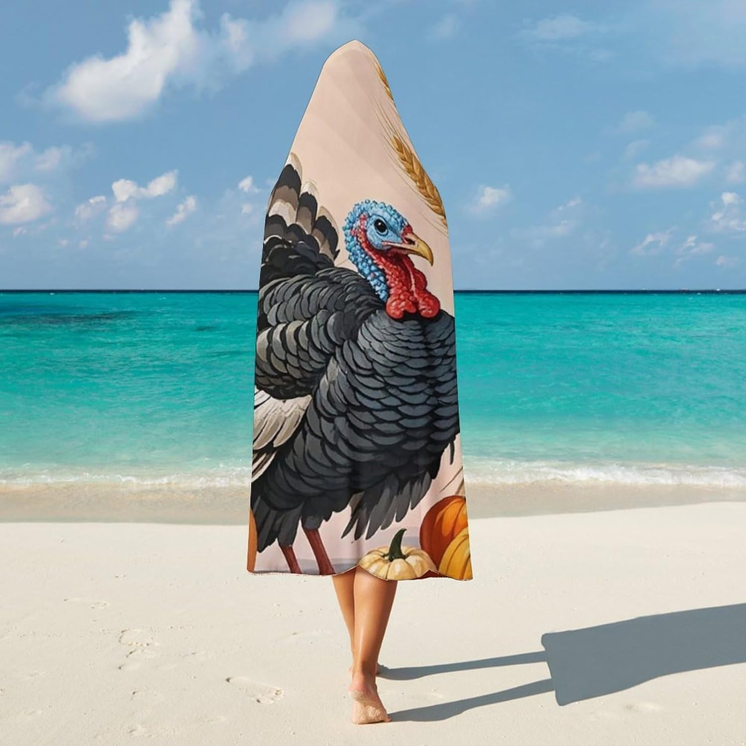 Wheat Turkey Wearable Hooded Blanket, Ultra Soft Arctic Velvet Cape Cloak Unisex - Cozy Wearable Blanket