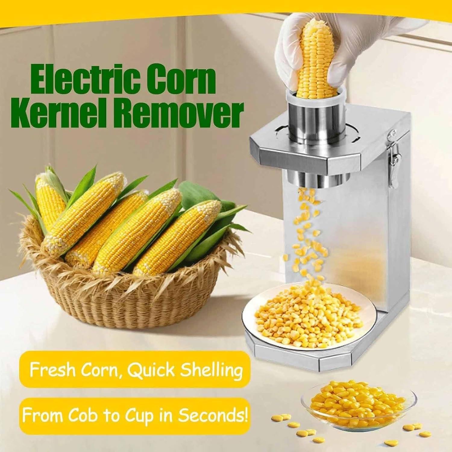 Spelafili elettrico per mais e trebbiatrice con ingresso di alimentazione da 6,5 cm, parti staccabili per una facile pulizia, separatore veloce per mais fresco e cotto in cucine e stand alimentari