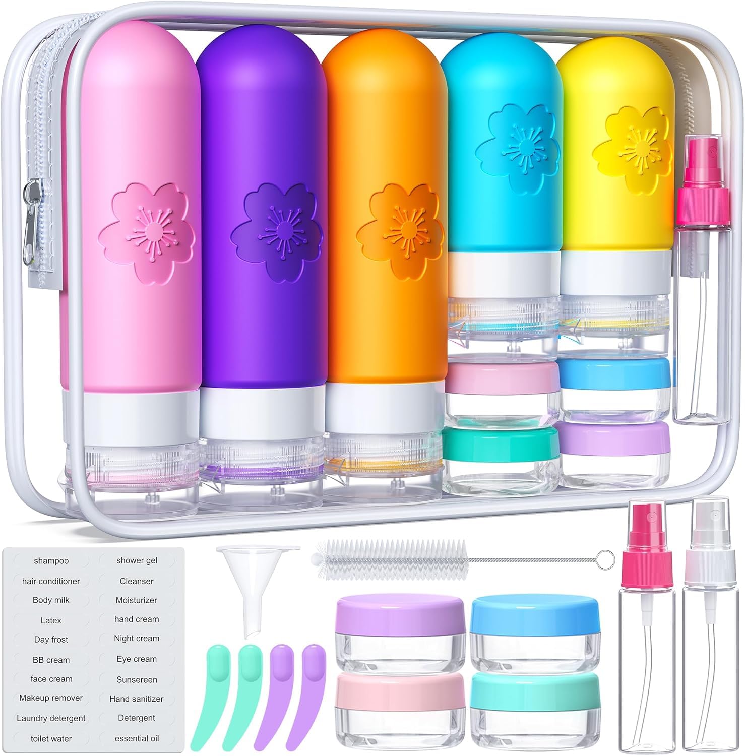 20 Pack Travel Bottles for Toiletries, Travel Essentials TSA Approved Silicone Travel Size Toiletries, Leak Proof Refillable Travel Containers