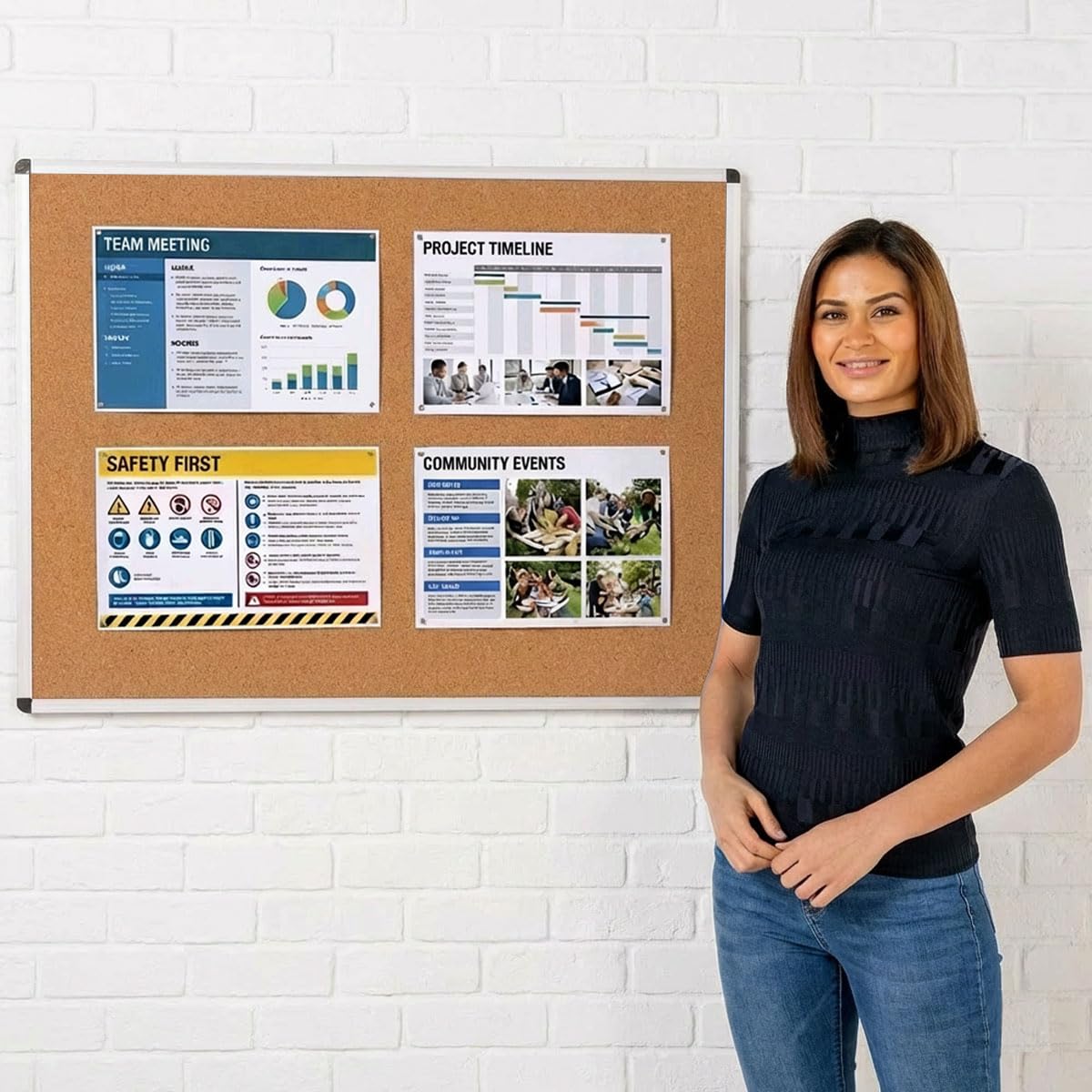 Wonderwall Premium Cork Noticeboard,120 x 90 cm, Anti-Fade Pinboard, Aluminium Frame with Concealed Corner Wall Fixings - Ideal for Office, School, Industry, Hubs, Healthcare