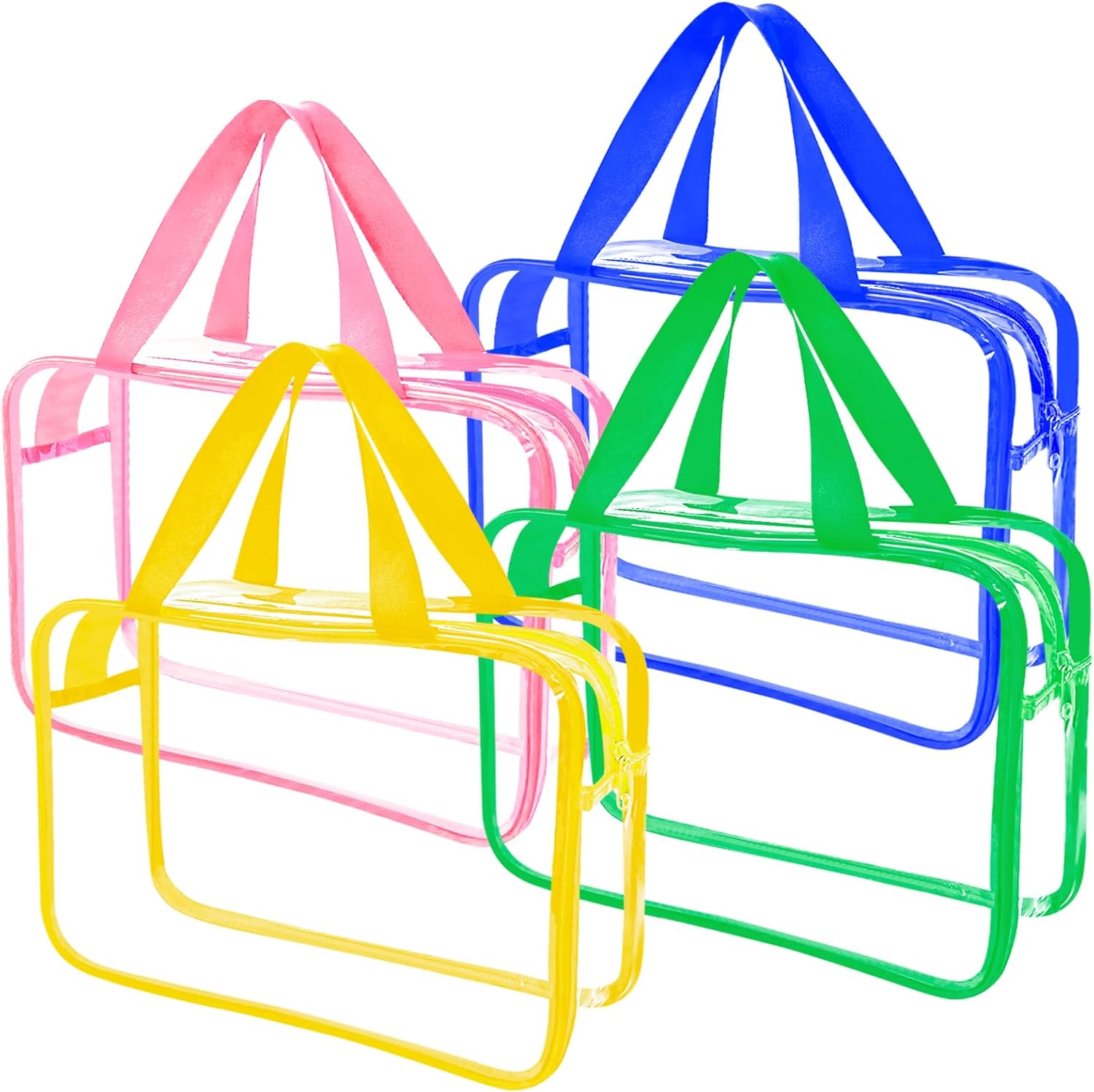 4 Packs Large Clear Makeup Bag, Waterproof Clear Comestic Toiletry Organizer Bags with Handle, Reusable PVC Storage Bags with Zipper for Travel （Green