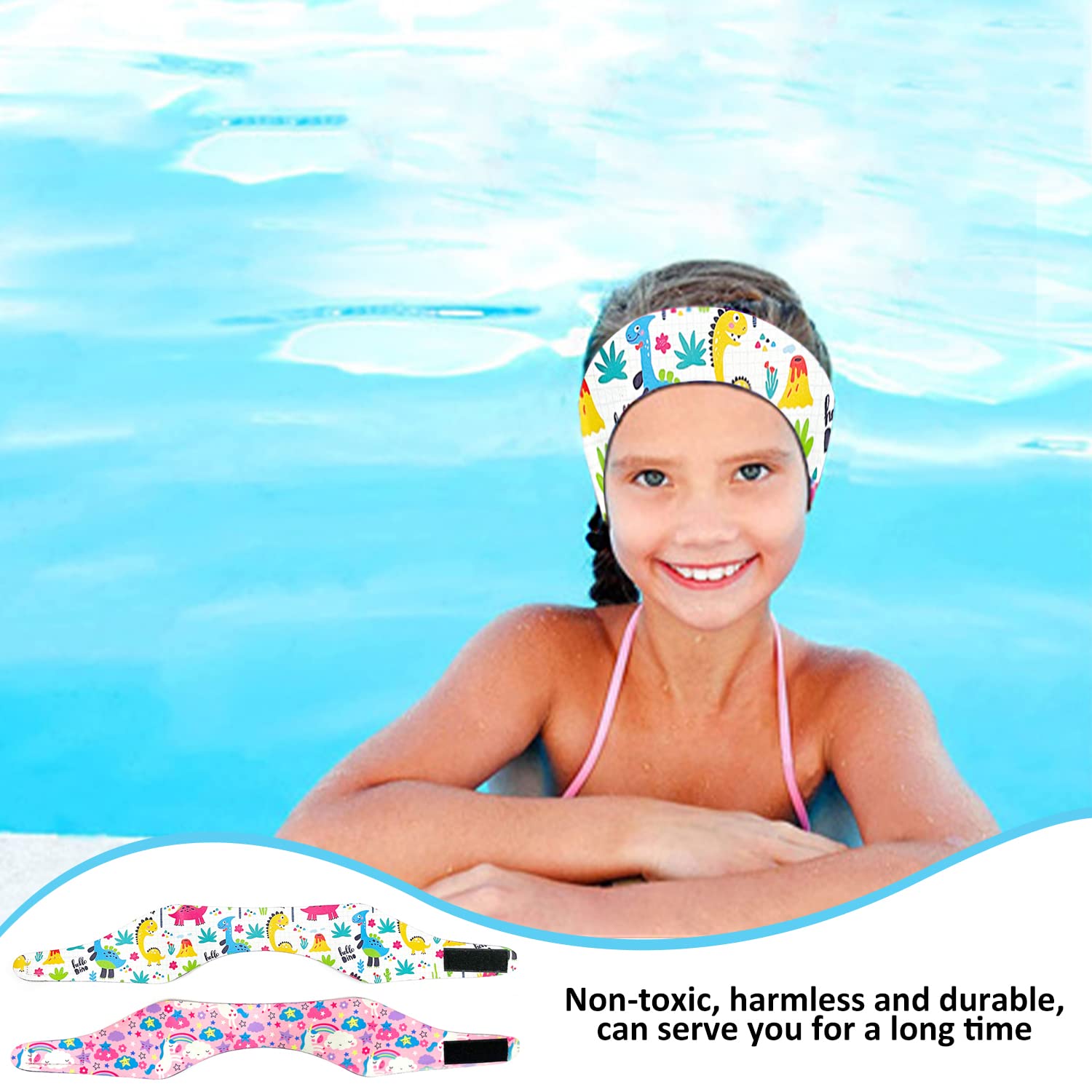 Paquete de 2 diademas de natación para niños impermeable ajustable elástica equipo deportes acuáticos