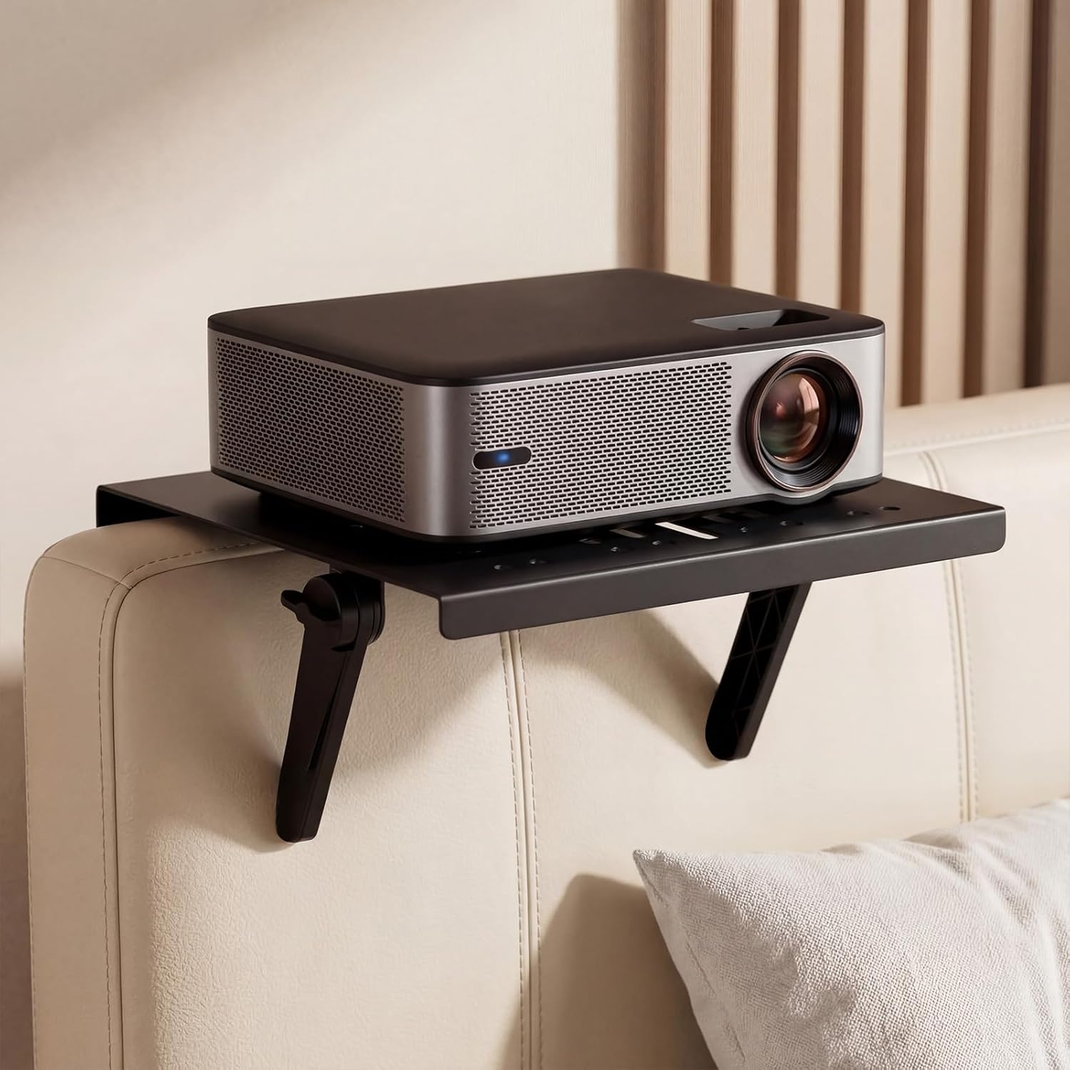 No Drill Metal Projector Shelf for Wall Mounted, 10.6 x 8.2 Inch Adjustable Angle Projector Stand for Sofa and Bedside, Foldable Floating Wall Shelf for Living Room Bedroom Display Decor