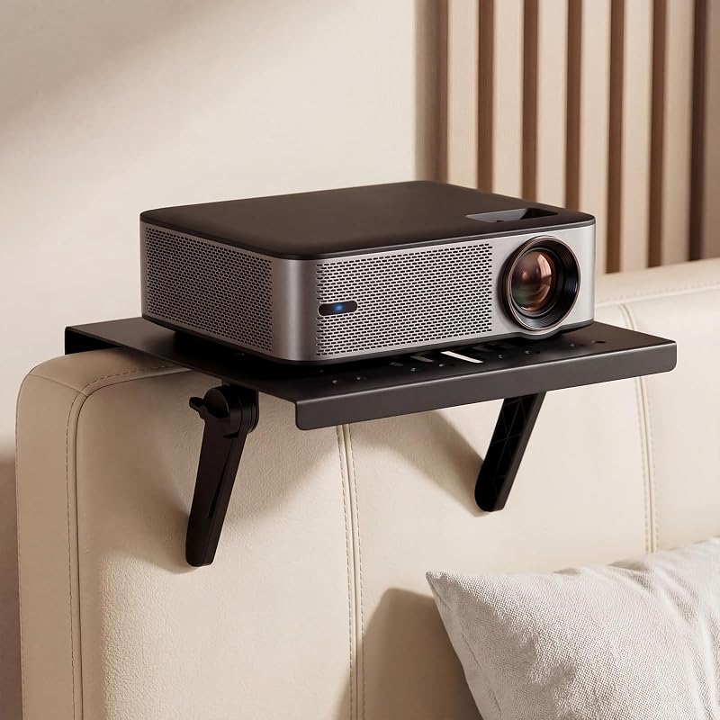 Estante de proyector de metal sin taladro para montaje en pared, soporte de proyector de ángulo ajustable de 10,6 x 8,2 pulgadas para sofá y mesita de noche, estante de pared flotante plegable para decoración de exhibición de sala de estar y dormitorio