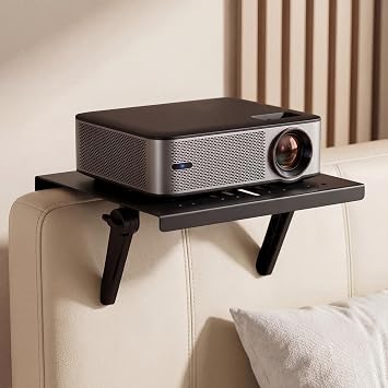 No Drill Metal Projector Shelf for Wall Mounted, 10.6 x 8.2 Inch Adjustable Angle Projector Stand for Sofa and Bedside, Foldable Floating Wall Shelf for Living Room Bedroom Display Decor