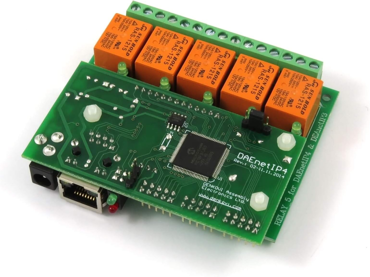 Web Controlled I/O ADC 5 Relay Output Board: IP, MAC, PING, Java, LABVIEW, Real Time Clock, 24VDC