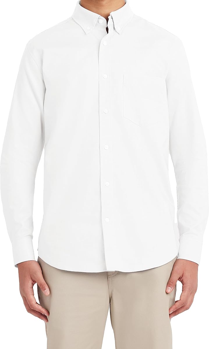 Camisa con botones Oxford de manga larga para uniforme escolar para hombre