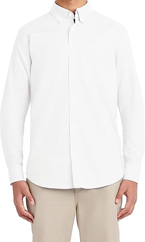 Nautica - Camisa de botones Oxford de manga larga para uniforme escolar de rendimiento para jóvenes hombres