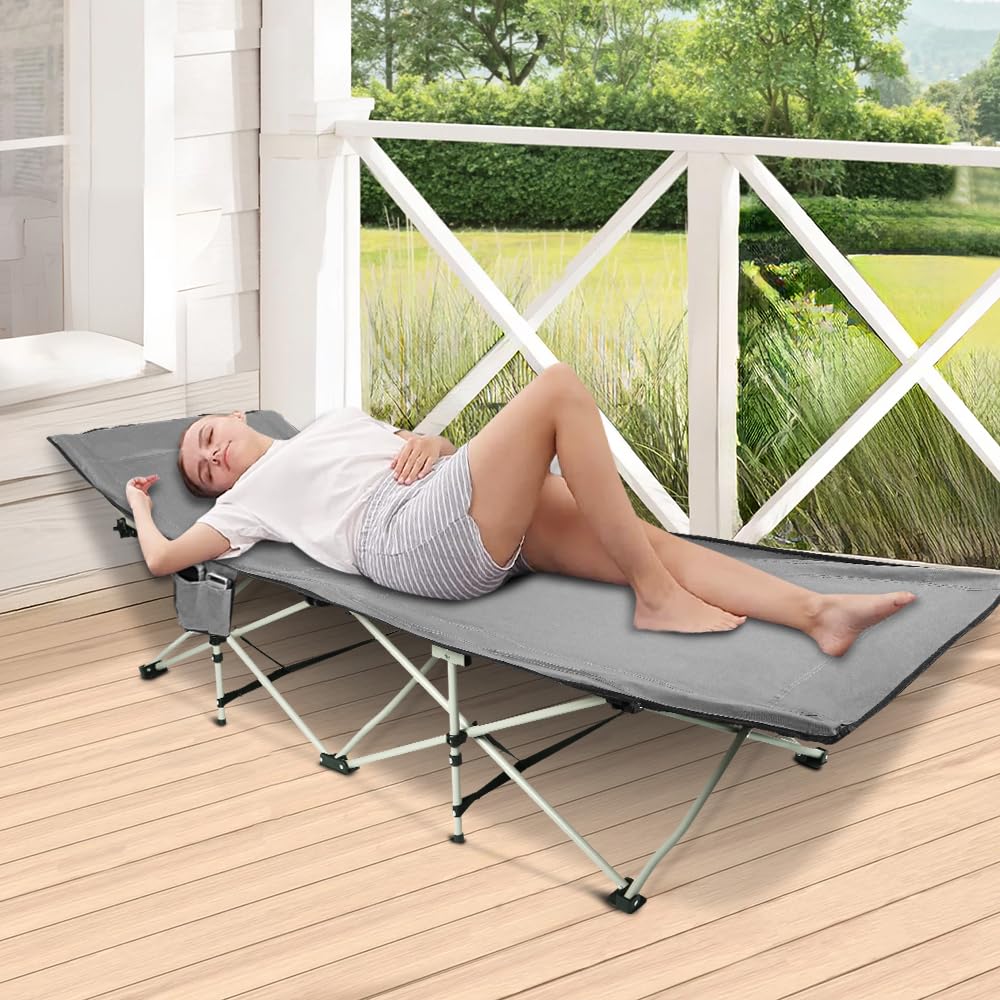 OHMG Lit de Camping Pliable 1 Personne,lit de Camp pour Adultes,Cadre en Acier léger Sac de Transport Inclus Charge,Max. 150 kg,lit d appoint,Matelas randonnée Ultra léger