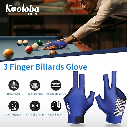 Miniatura 2 de Guante de piscina para mano izquierda, guante de billar de 3 dedos y billar para hombres y mujeres con velcro ajustable
