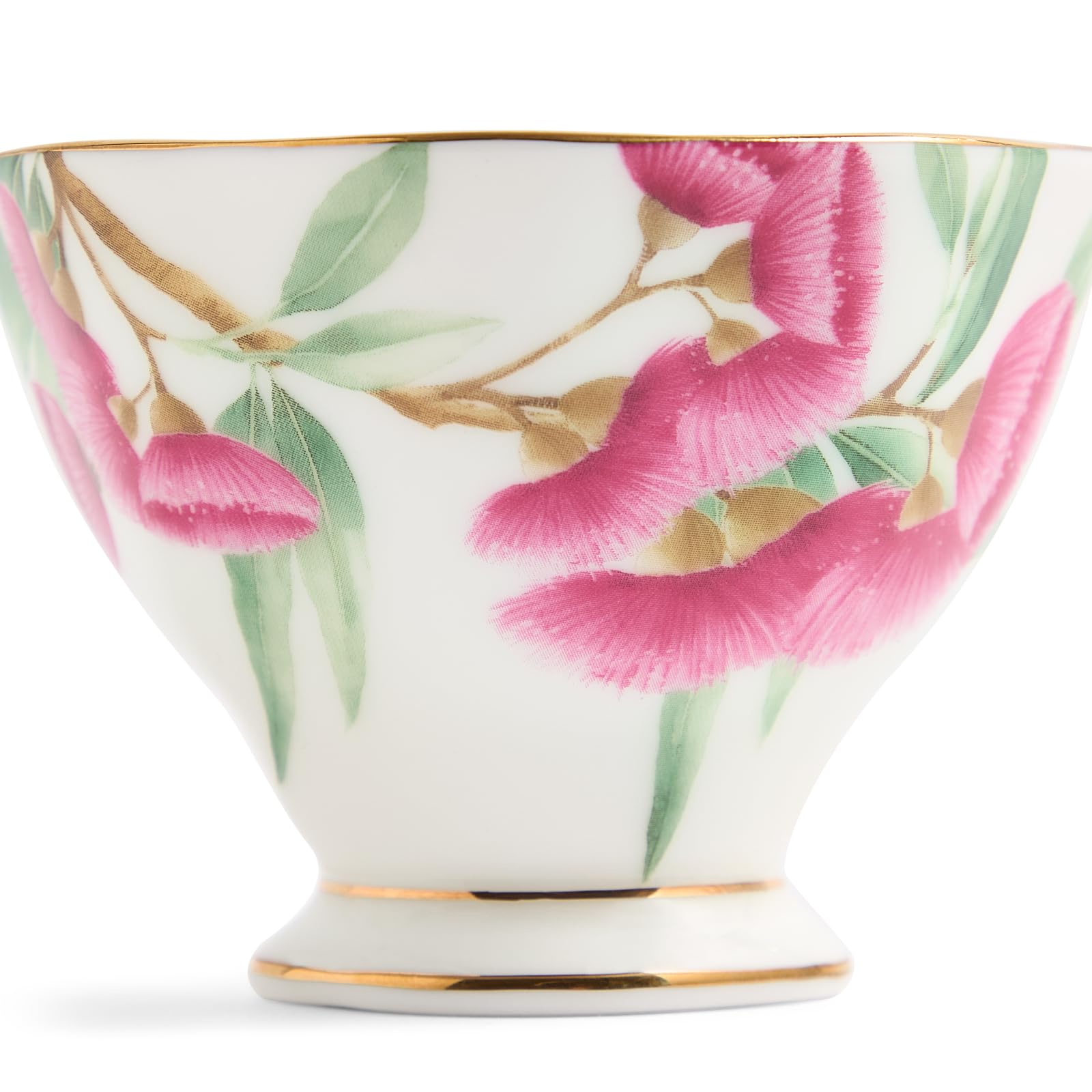Miranda Royal Albert Kerr Ensemble tasse à thé et soucoupe en porcelaine anglaise Motif floral australien Doré/blanc