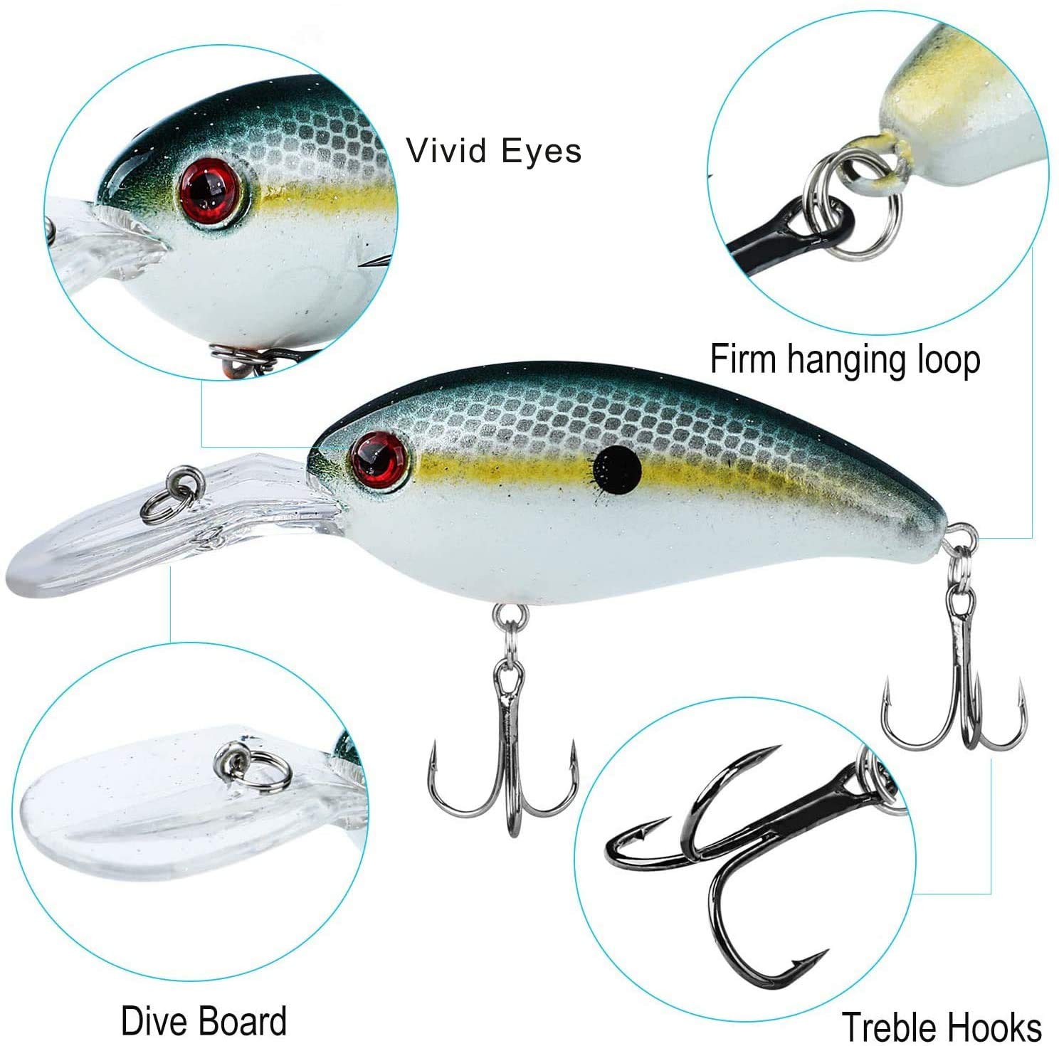Sougayilang Señuelos de Pesca Superficial Buceo Profundo Swimbait Crankbait Pesca Wobble Cebos Duros multiarticulados para truchas de Agua Dulce y Agua Salada 8pcs / Pack