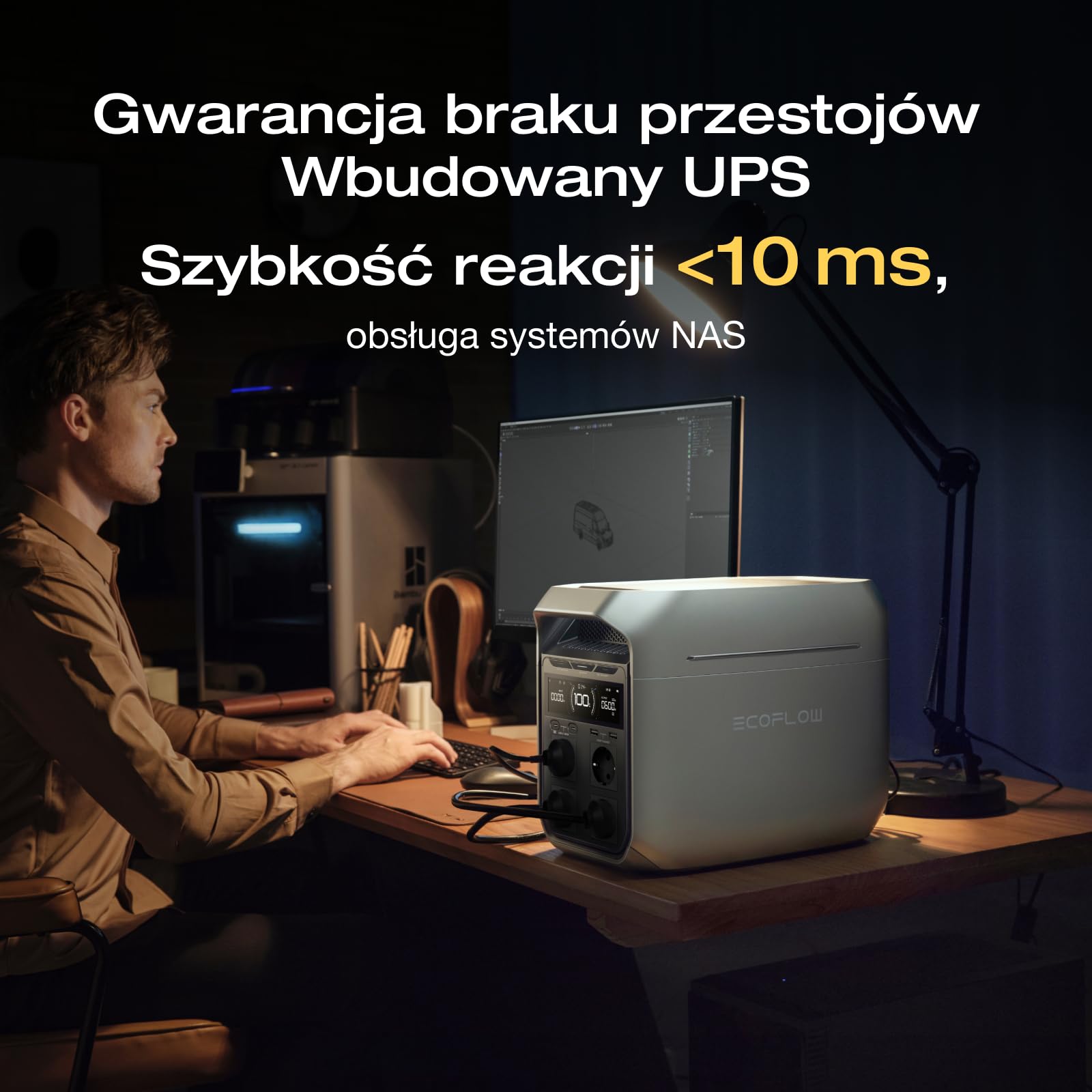 EF ECOFLOW DELTA 3 Plus Przenośna stacja zasilania E, bateria LiFePO4 1024 Wh, pełne naładowanie w 56 minut, generator fotowoltaiczny 1800 W (w trybie podwyższenia mocy 3600 W)