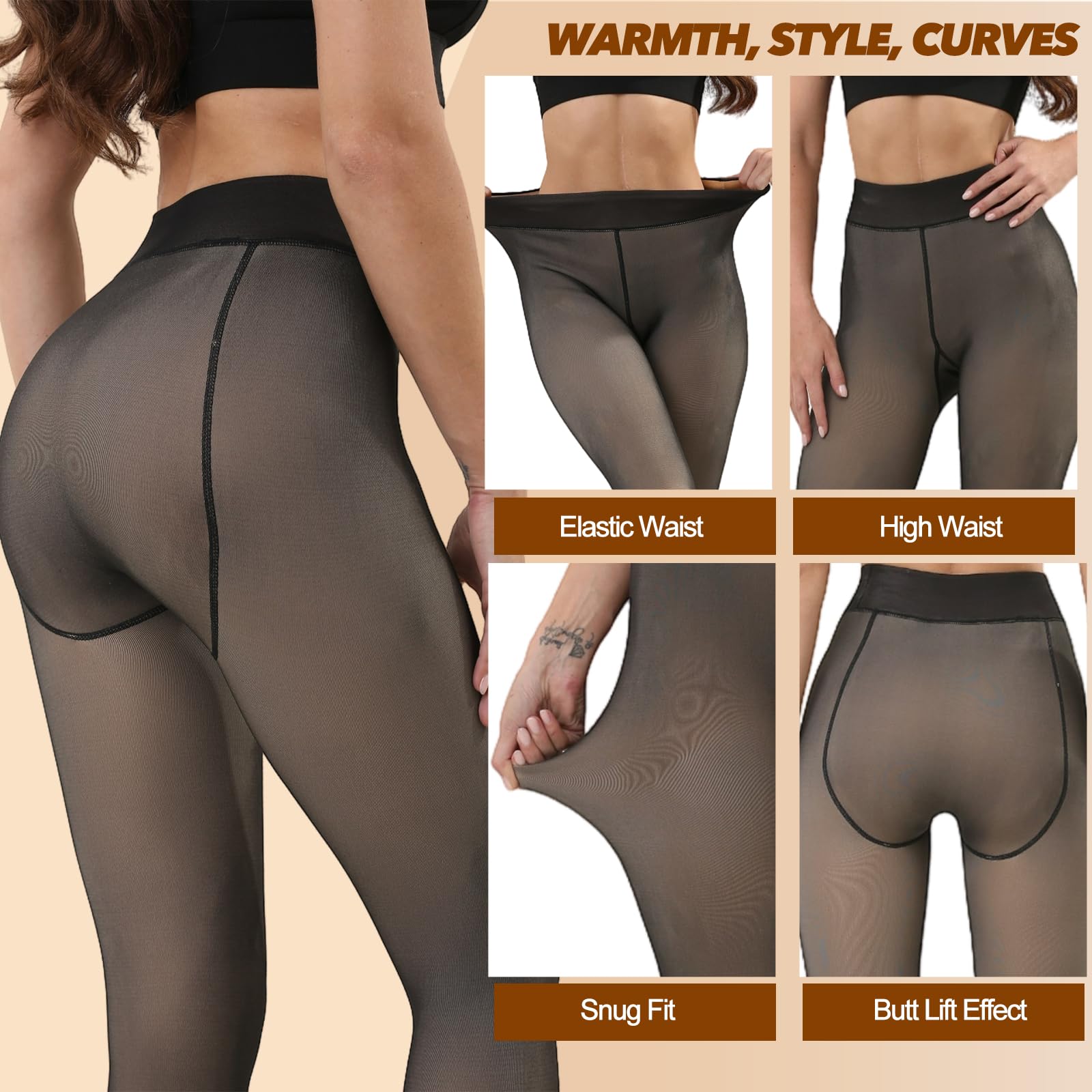 Merlvida Collant Felpati Donna Invernali - Taglie S-3XL | Calze Termiche Donna Effetto Trasparente | Leggings Termici in Pile Imbottito - Calzamaglia Termica Spessa e Calda