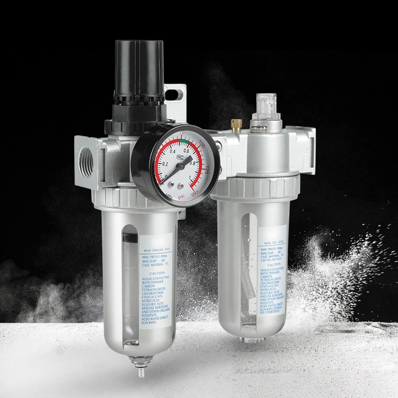 Druckminderer Druckluft, 1/2 Zoll Öl Wasser Regulator mit Manometer, Aluminiumlegierung Luftfilterregler Pneumatischer Druckluftfilterregler, für Druckluftkompressor