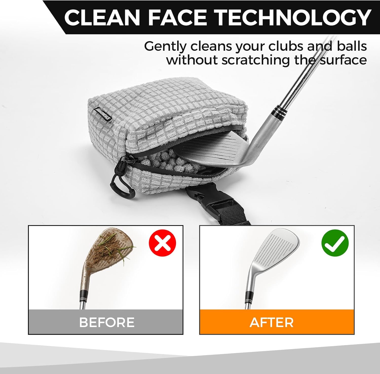 Golf Club Cleaning Bag Waterproof Golf Ball Cleaner Pouch Portable Accessories Cleaner for Golf Clubs and Balls - Grey