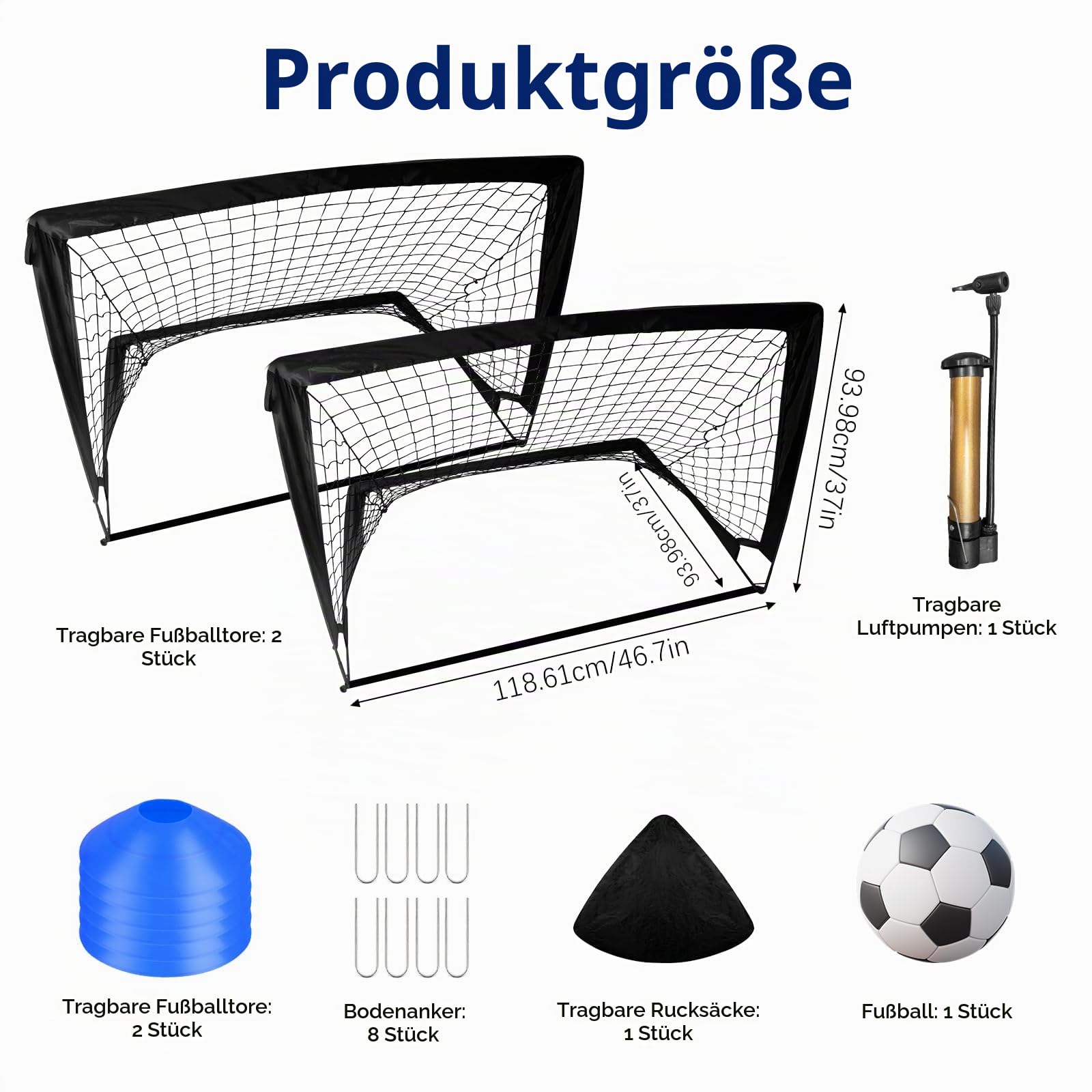 2er Fußballtor Kinder Set,großes Fußballtor für Kinder und Erwachsene,Fußball-Tore Faltbar mit Glasfaserstangen & hochwertigen Tornetzen,Fußball Tore inkl,nützlicher Tasche zum Transportieren