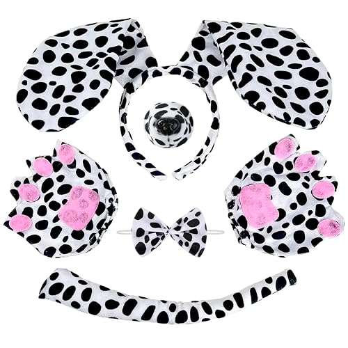 XNIVUIS 5 Piezas Disfraz de Perro Set de Disfraz de Manchado Nariz de Manchado Orejas de Perro y Cola Guantes…
