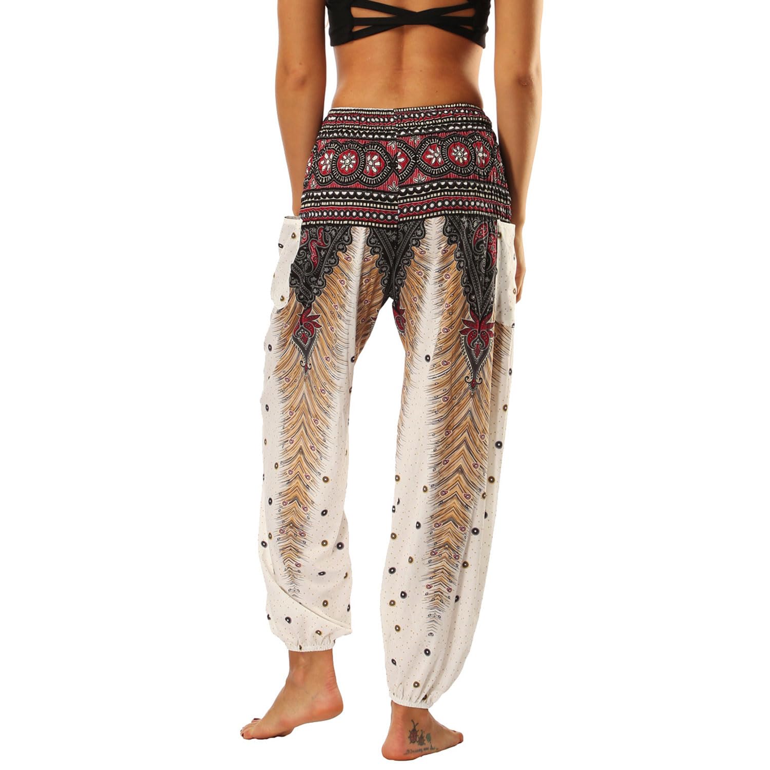 Lu's Chic Pantalones bohemios para mujer, cintura fruncida, yoga, hippie, palazzo, verano, playa