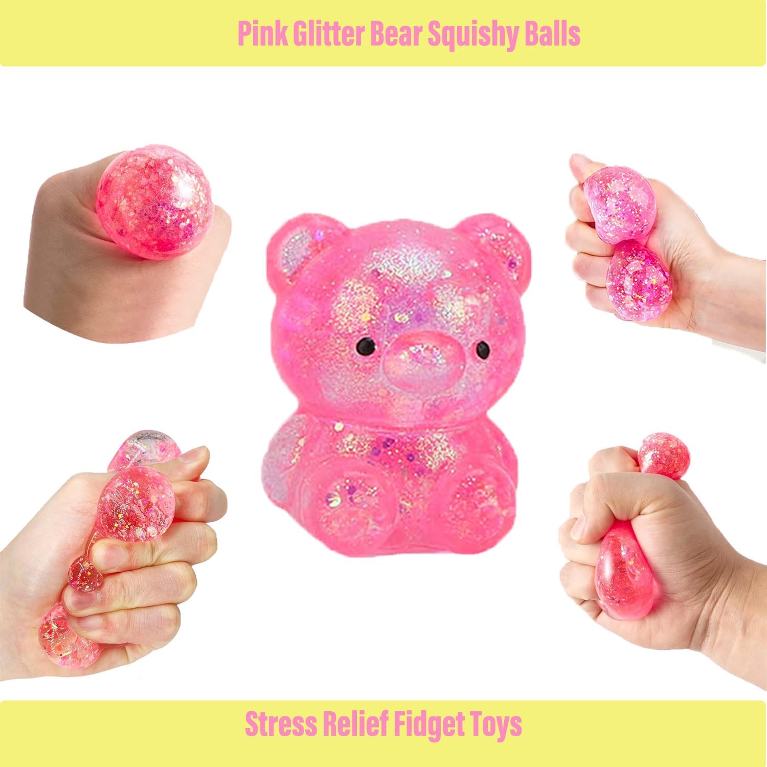 5Pcs Bear Nee Doh Stress Ball, Squishy Stress Balls Set, Squishy Slow Rising Stress Ball, Mixed Color Soft Flexible for Adults Home Office and Relaxation Use — view 5