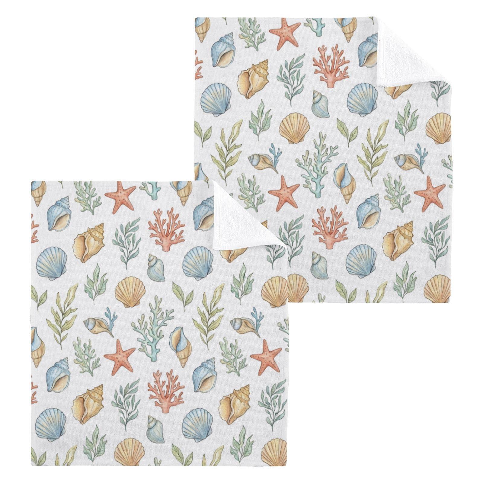 BOESI Pastel Coral Seashell 12x12in Cotton Washcloth,Face Towel