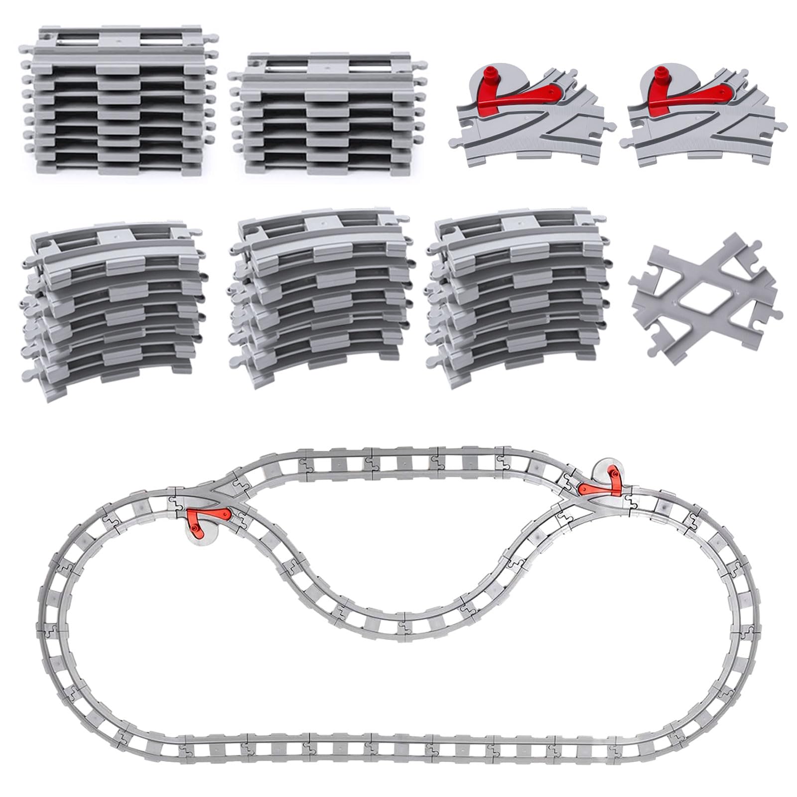 Set Binari 47 Pezzi - Binari Ferrovia City con Dritti, Curvi e Incroci - Giocattolo Ferroviario dai 2 Anni - Gioco Educativo Regalo per Bambini e Bambine