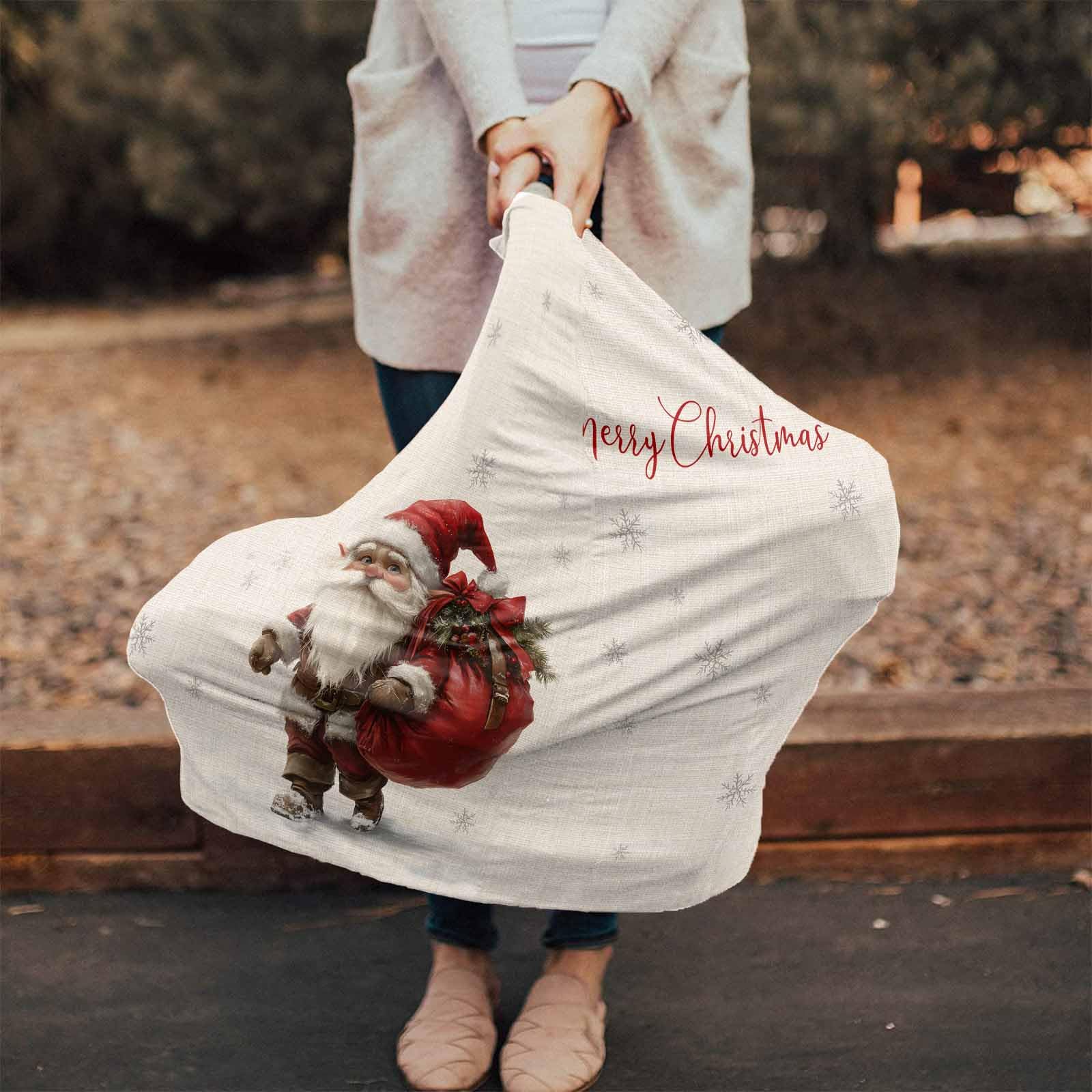 Nursing Cover for Breastfeeding Scarf, Snowflakes Merry Christmas Dwarf Retro Beige Texture Baby Car Covers Super Soft Multi Use for Canopy Shopping Cart Cover Blanket Stroller Cover