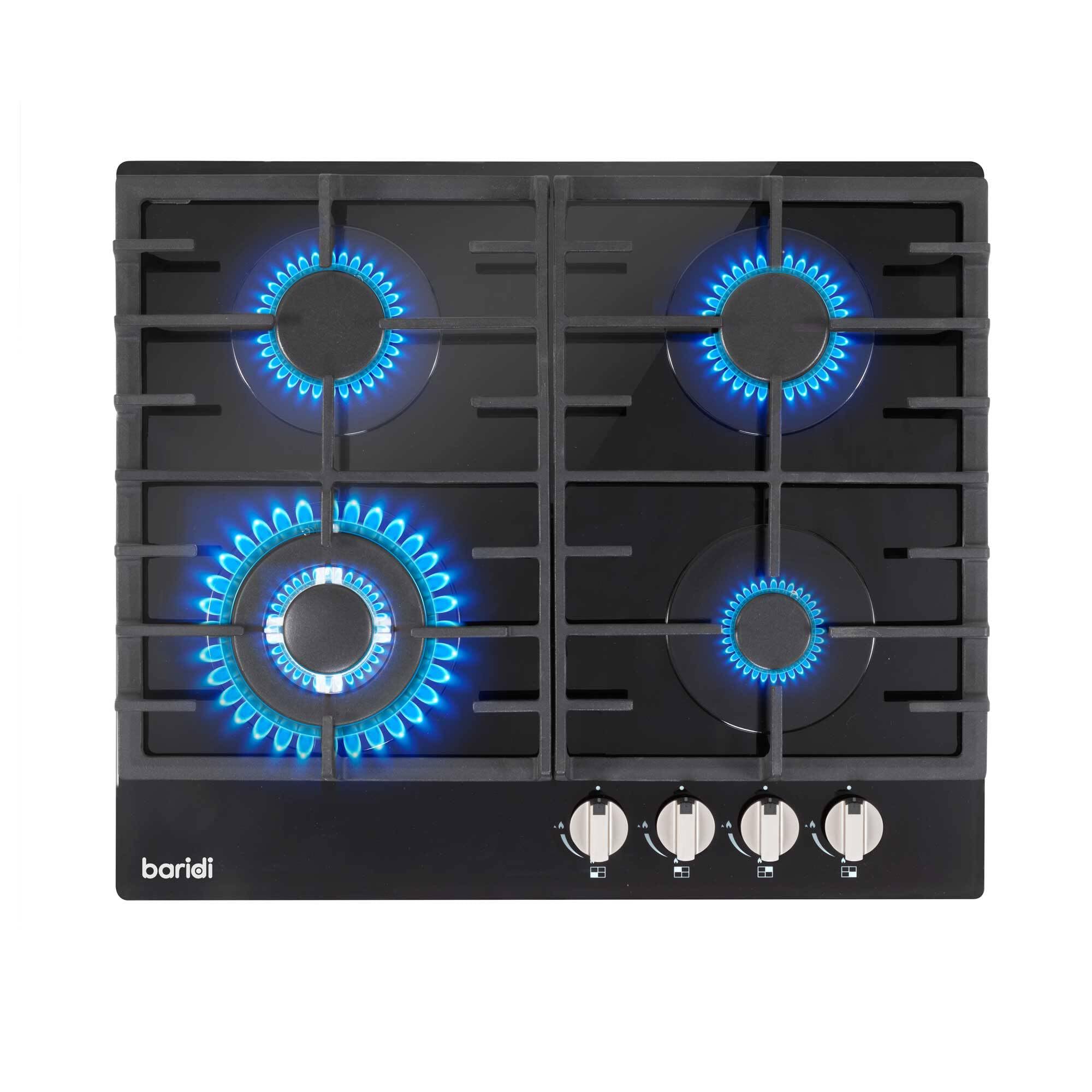 Baridi 70cm Gas on Glass Hob with 5 Burners, Cast Iron Pan Supports and Auto Ignition, 11kW, Black Glass - DH228 — view 12