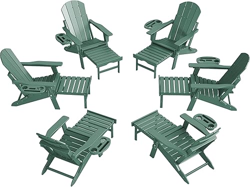 Miniatura 22 de FOOWIN Adirondack - Silla Adirondack con otomana retráctil, silla Adirondack plegable ajustable de polietileno de alta densidad con bandejas 4 en 1