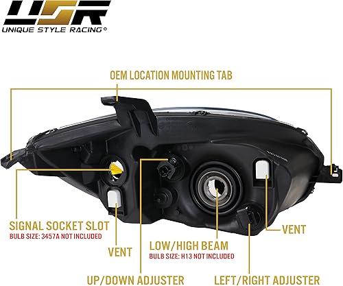 Miniatura 7 de DEPO UPGRADE - Faros delanteros de repuesto negros (izquierdo + derecho) compatibles con Mitsubishi Eclipse HALOGEN GS GT SE Spyder Hatchback Coupe