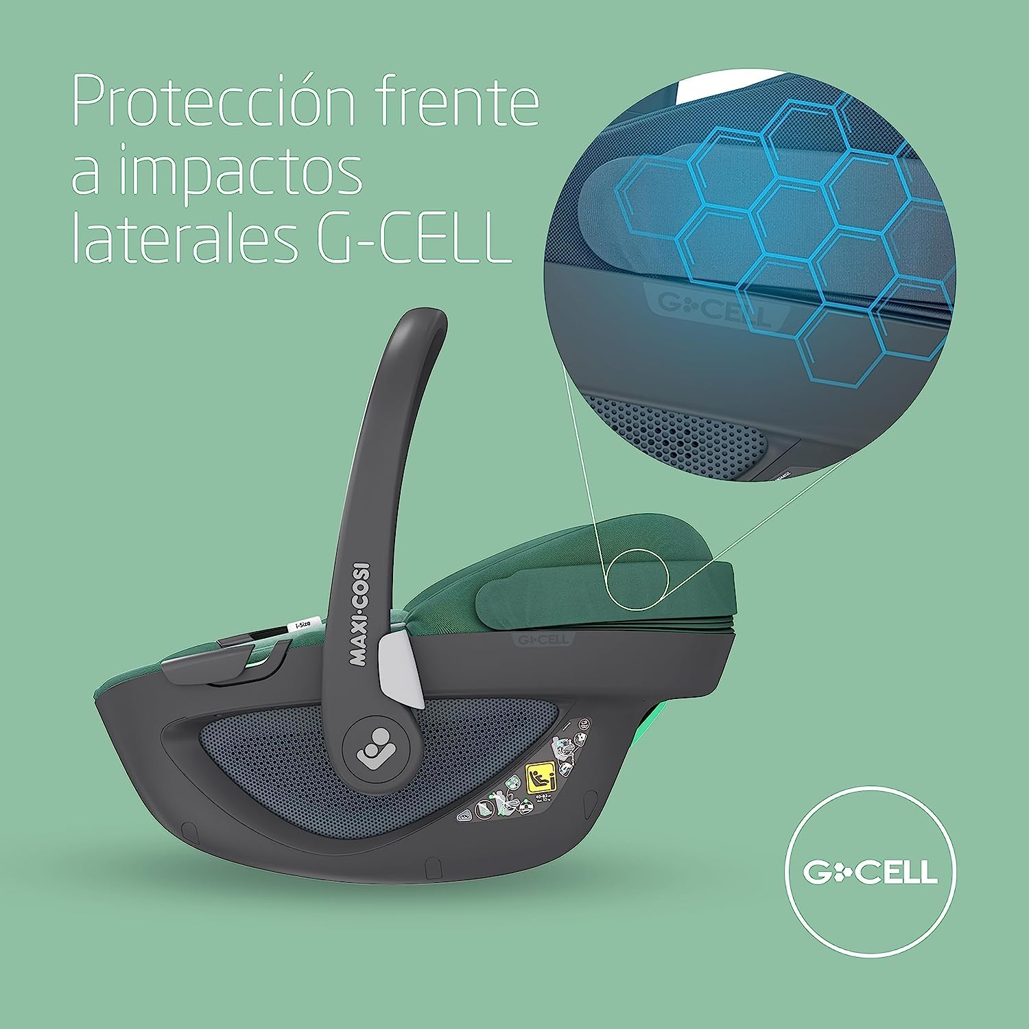 Maxi-Cosi Pebble 360, silla coche bebe i-Size, Silla Coche 360 Recien Nacido con Giro de 360 Grados, 0-15 meses (40-83 cm), ClimaFlow, arnés de apertura y cierre fácil, G-CELL, Essential Green
