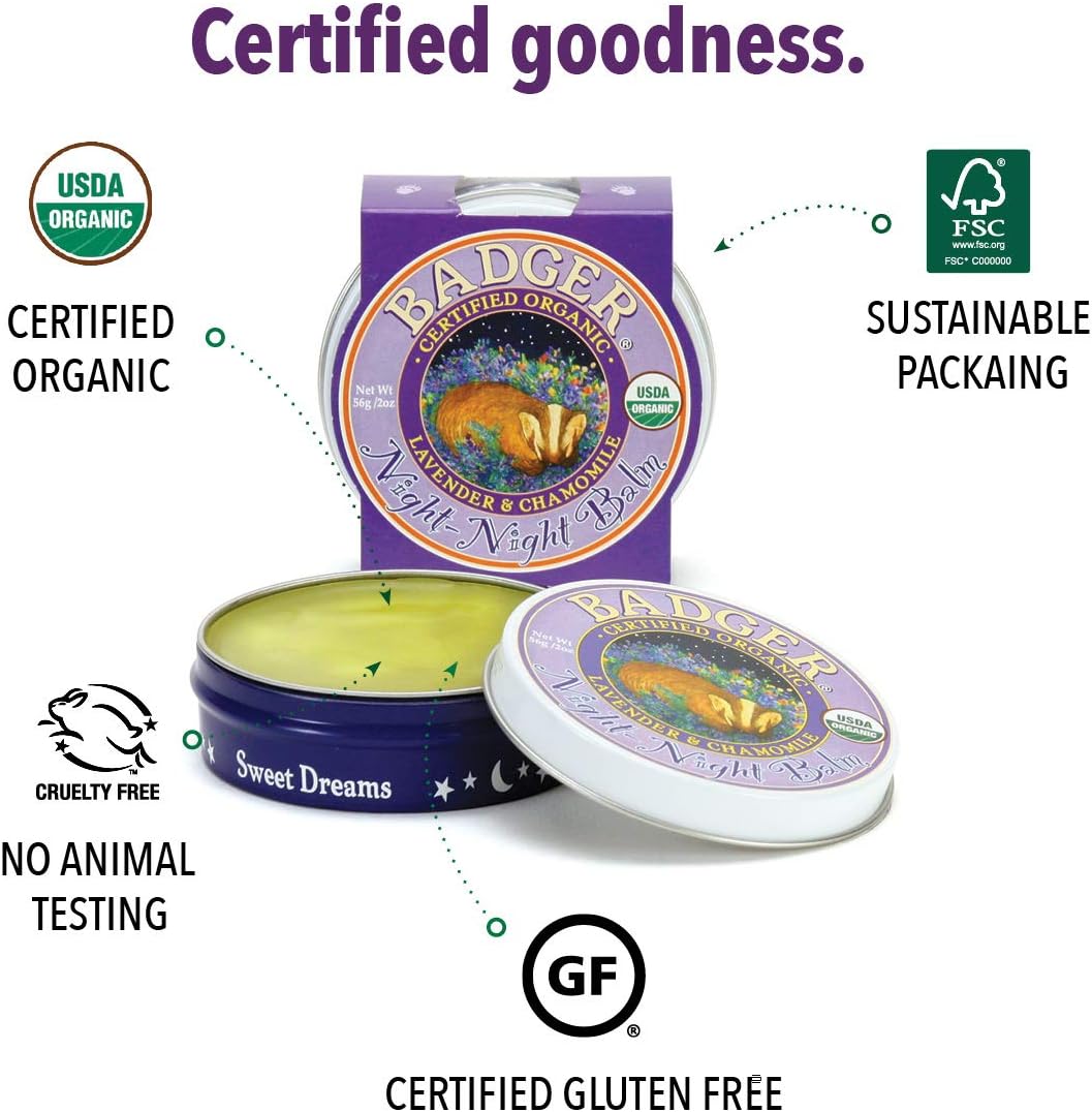 Badger - Night Night Balm, Chamomile & Lavender, Natural Sleep Balm for Kids, Scented Relaxing Balm for Children, Kids Organic Sleep Balm, 2 oz
