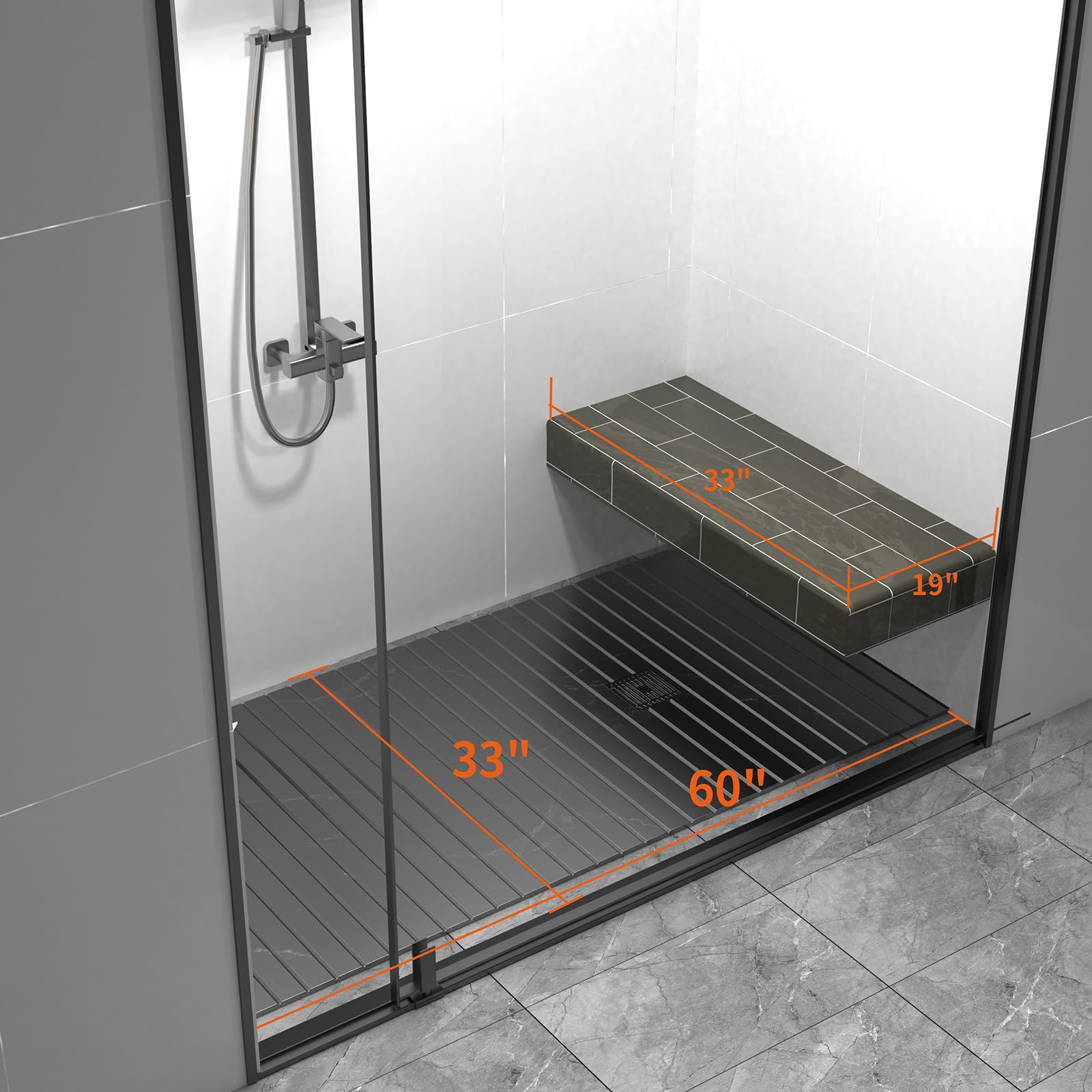 Floating Shower Bench - Adjustable, Pre-Formed Rectangular Shower Bench (3''x14.5''x19''-33'')