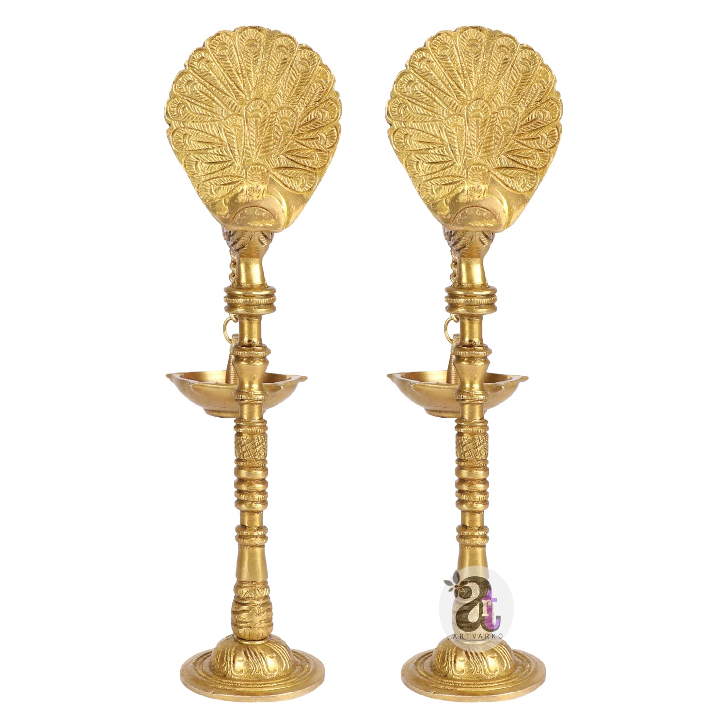 Artvarko Pair of Bird Peacock Hanging Chain Diya Oil Lamp Stand Brass Hindu Religious Puja Fengshui for Home Decor Temple Diwlai Puja Decorative Gift 9 Inches