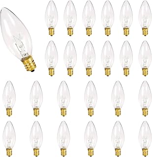 25 Pack Clear Torpedo Tip Replacement Bulbs,C26 Candle Light Bulbs,7W Incandescent,C7/E12 Candelabra Base,120V for Electric Candle Lamps,Night Lights,Chandeliers, Christmas,Halloween Decor