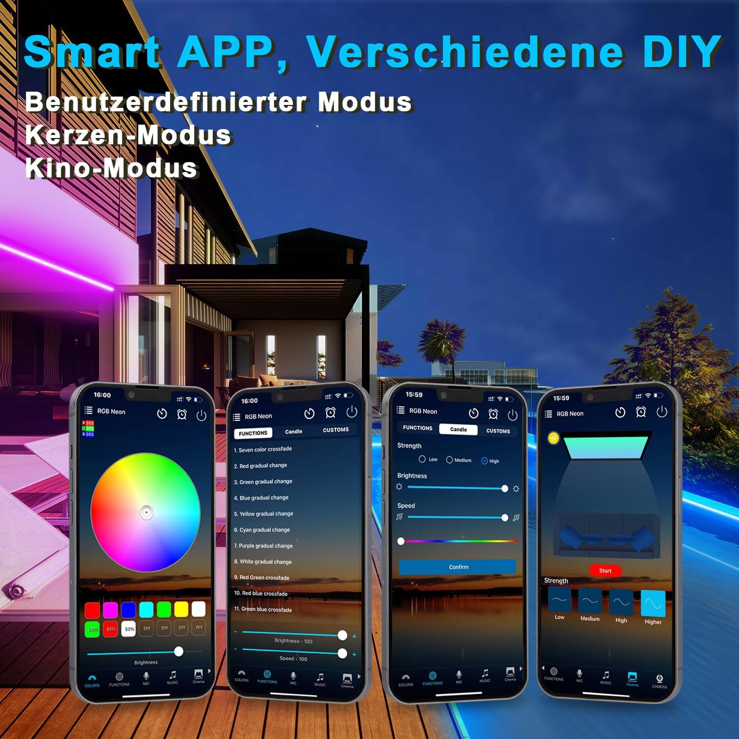 RGB Neon LED Strip Wasserdicht, IP68 LED Streifen Aussenbereich Schlauch mit Bluetooth und Smart App, Outdoor Neon Light Flexible Musik Sync für Garten, Balkon, Terrasse (2 * 10M)