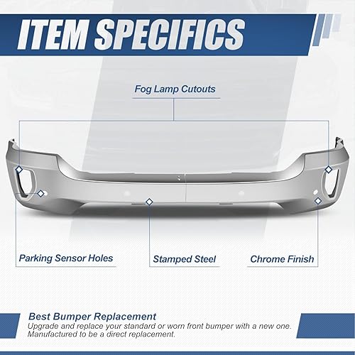 Miniatura 2 de Auto Dynasty Barra frontal de impacto para parachoques delantero con orificio para sensor de estacionamiento y recortes de luz antiniebla,