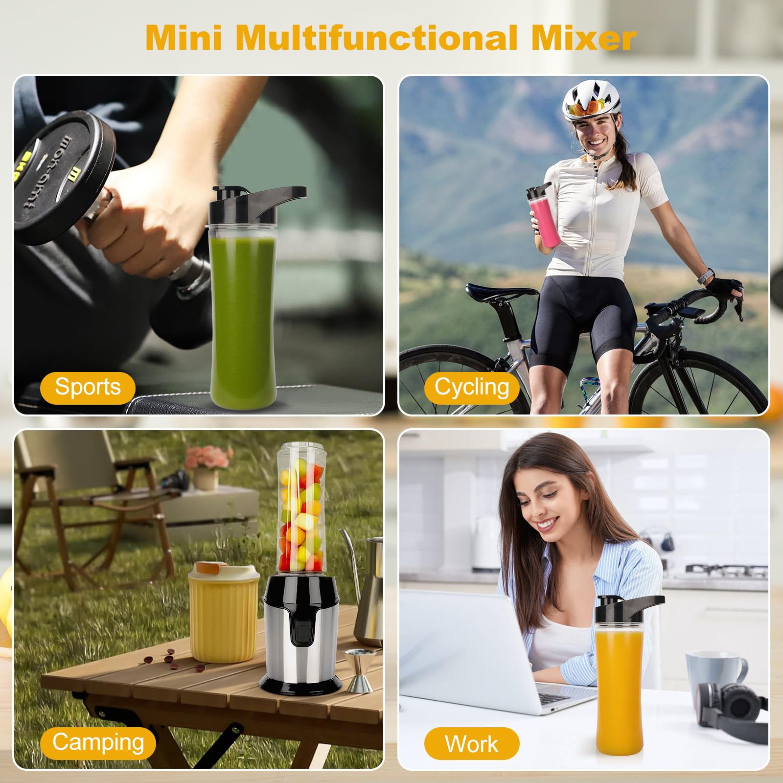 heuchaey Mini frullatore elettrico frullatore frullatore portatile con 2 bottiglie BPA-Free portatili da 600 ml, con 4 lame in acciaio inox, per frullati e alimenti per bambini