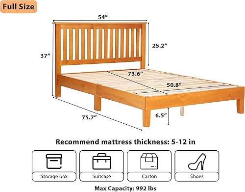 Miniatura 13 de MKDLUFEI Marco de cama de madera, cabecera y marco King con cabecera completa, marco de cama de madera con 14 listones de madera fuertes, cama de