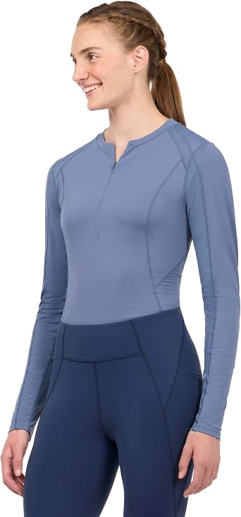 Precision Long Sleeve Crew Neck Tech Riding Top - Feather Weight, Quick Drying Seamless Feel Design, Sun Smart
