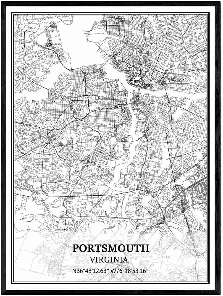 ポーツマスバージニアアメリカ地図ウォールアートキャンバス印刷ポスター アートワークフレームなし地図お土産 ポーツマスバージニアアメリカ地図ウォールアートキャンバス印刷ポスター アートワークフレームなし地図お土産